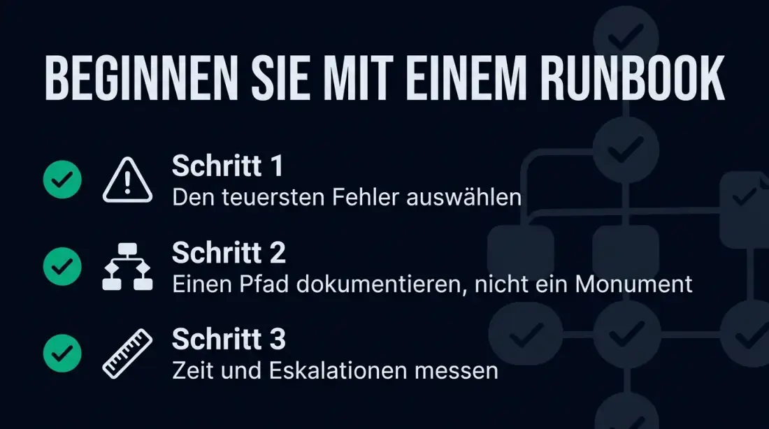 Praktischer Startpunkt für Runbook-Einführung: Wählen Sie den teuersten Fehler, dokumentieren Sie einen Pfad, messen Sie die Veränderung